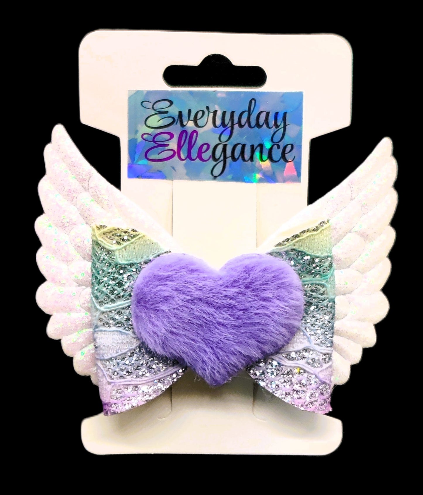 Valentine's Day Glitter Wings Bow with a Fuzzy Heart Accent