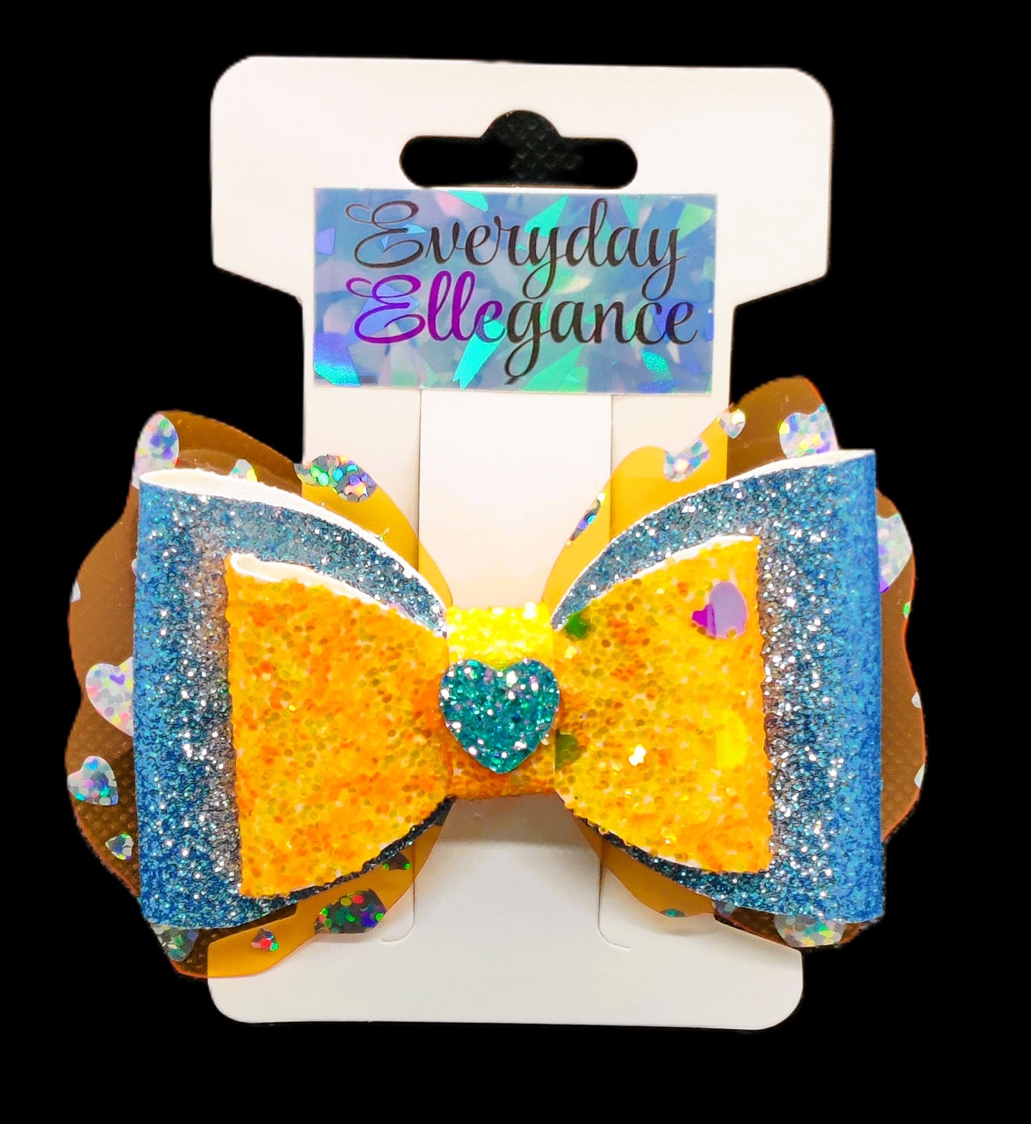 Holographic Hearts Chunky Glitter Bow with a Glitter Heart Accent