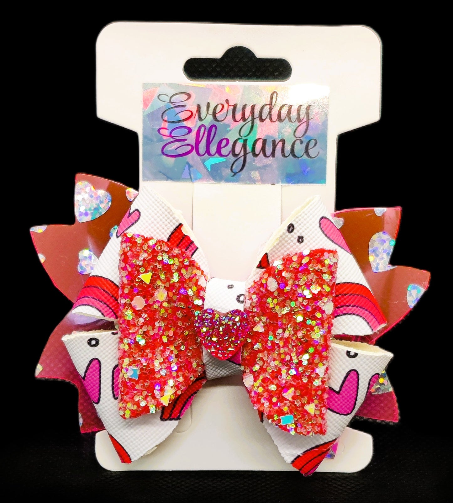 Holographic Pinwheel Glitter and Heart Bow