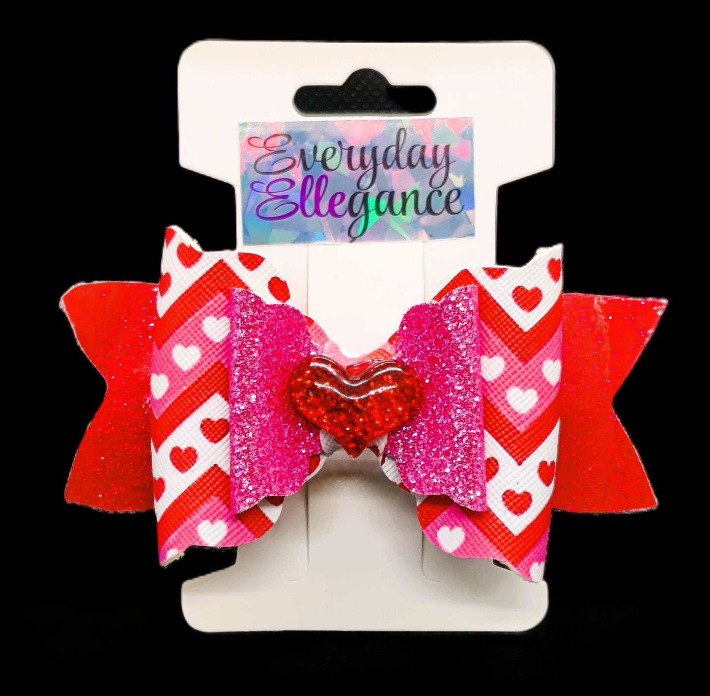 Chevron Hearts and Glitter Bow with a Glitter Heart Accent