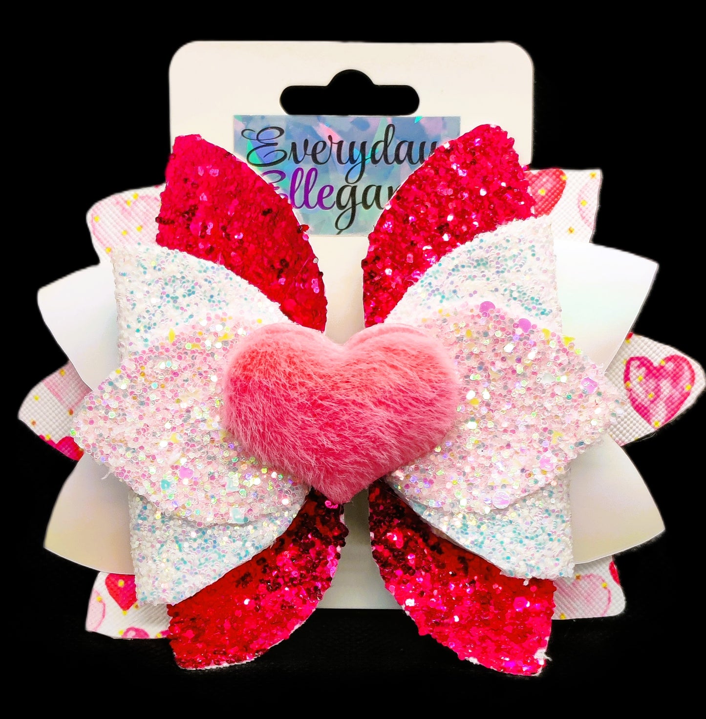Bloomin Glitter Hairbow with Fuzzy Heart Accent