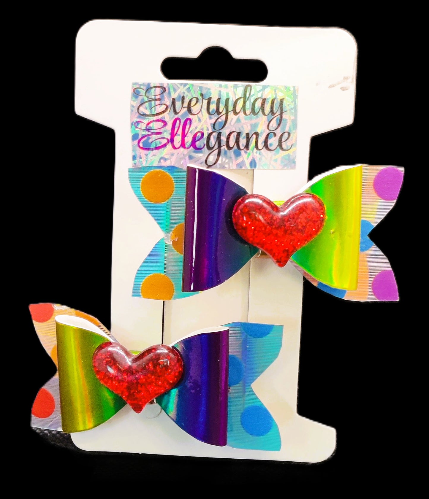 Holographic Polka Dot Set with Glitter Heart Accents