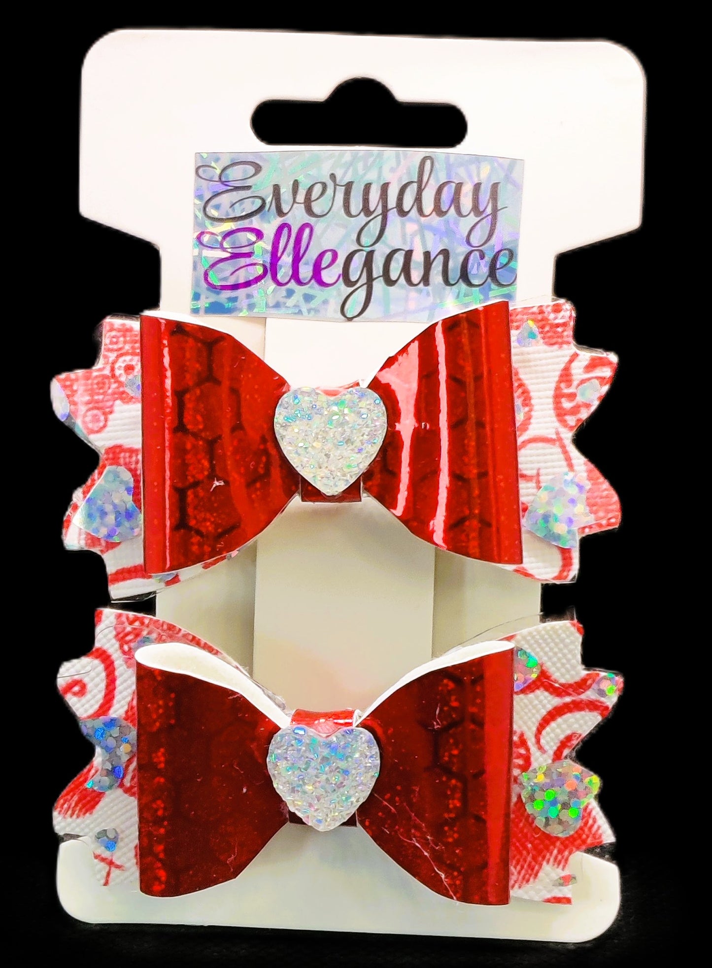 Holographic Heart Bows with Sparkly Heart Accents