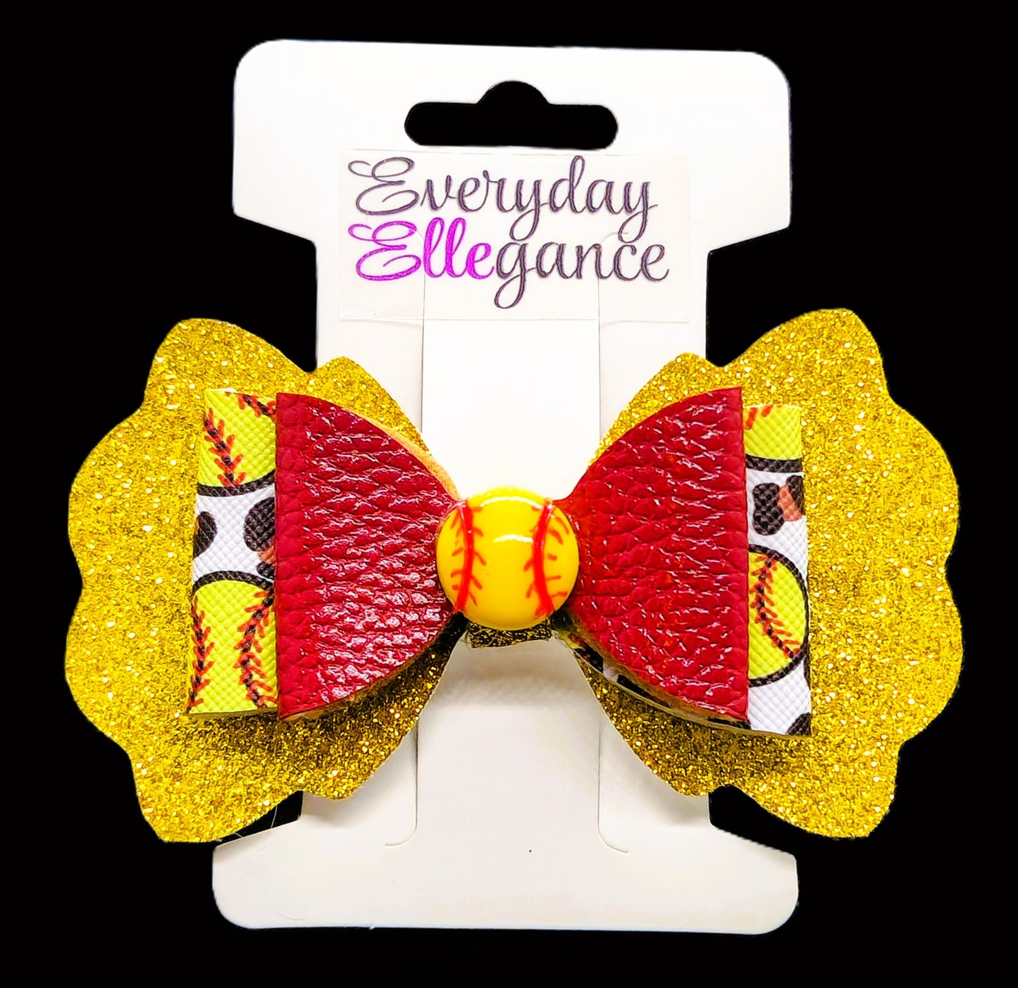 Glitter Softball Bow with a Softball Accent