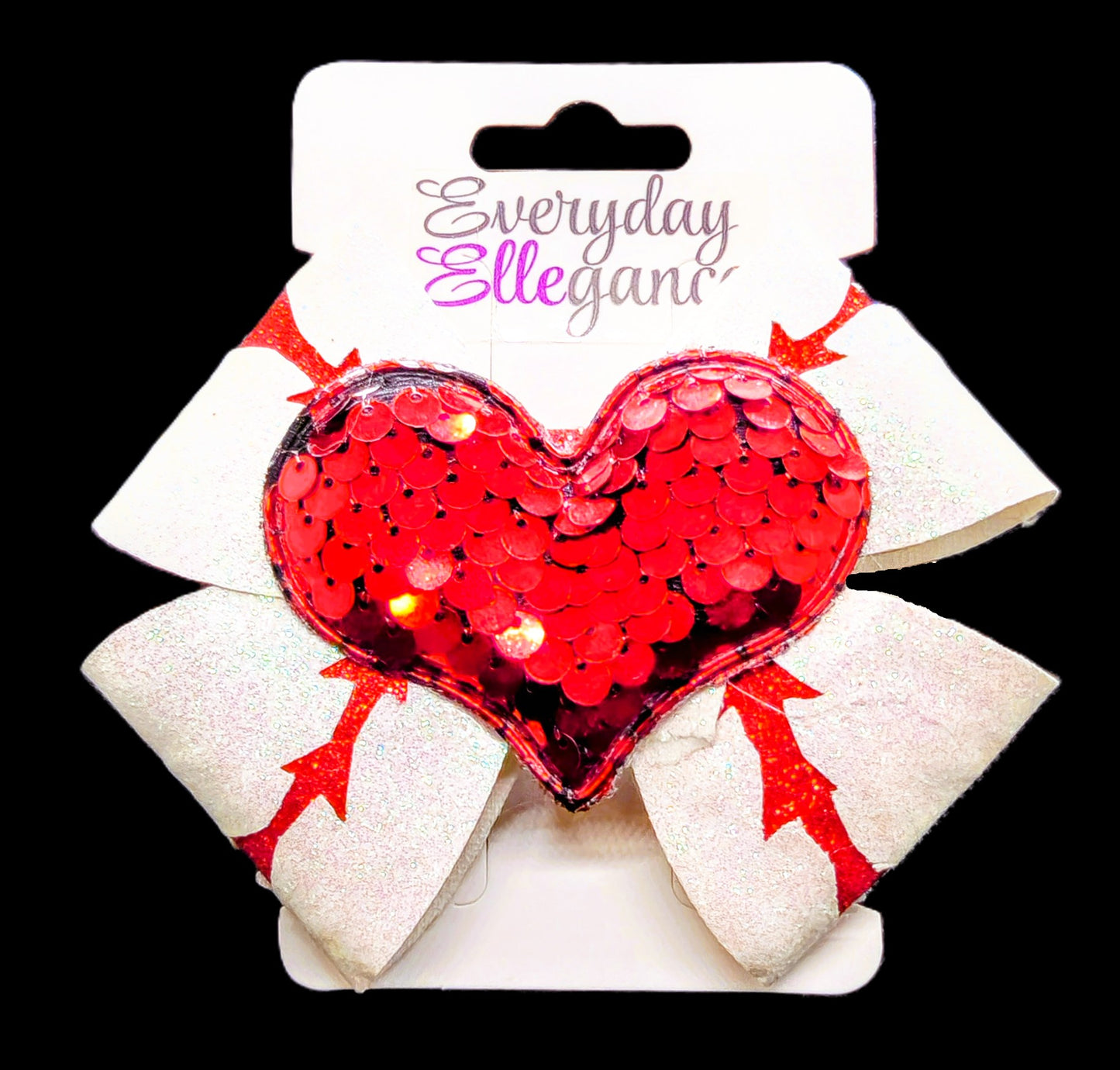 Pinwheel Glitter Baseball Bow with a Sequined Heart Accent