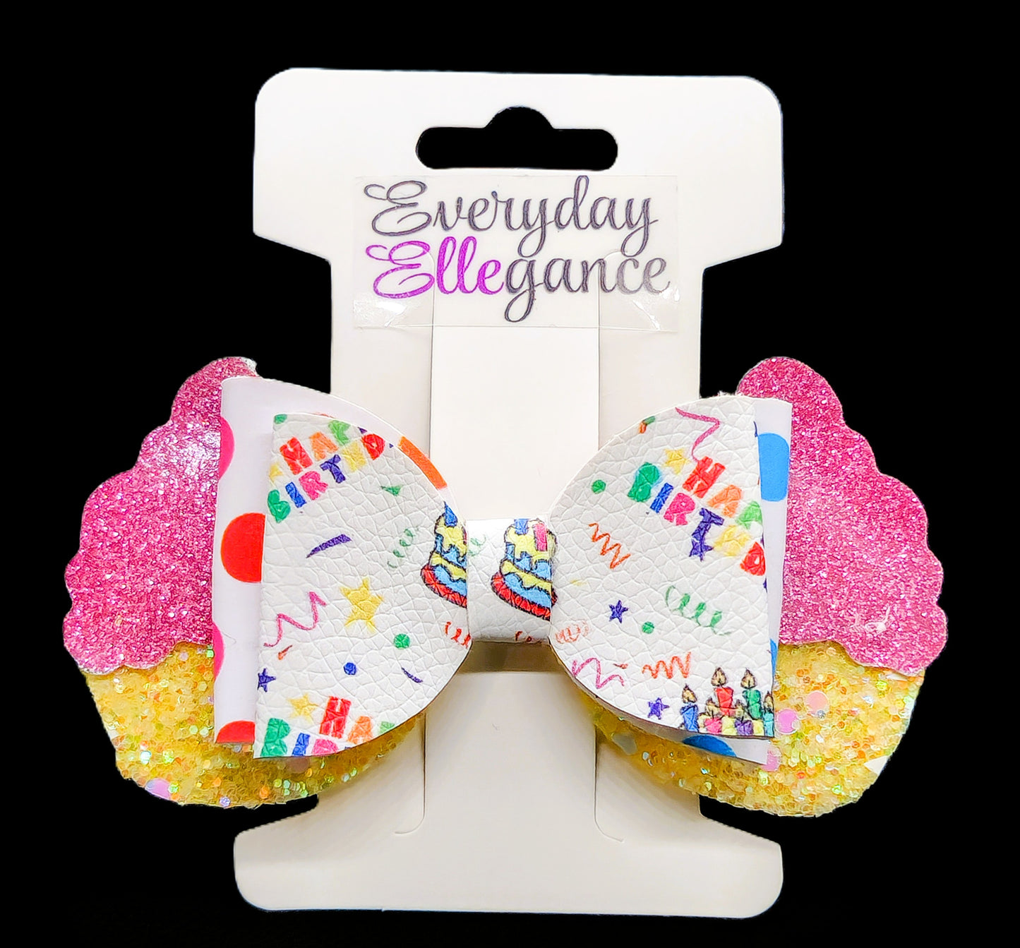 Glitter Cupcake Birthday Bow