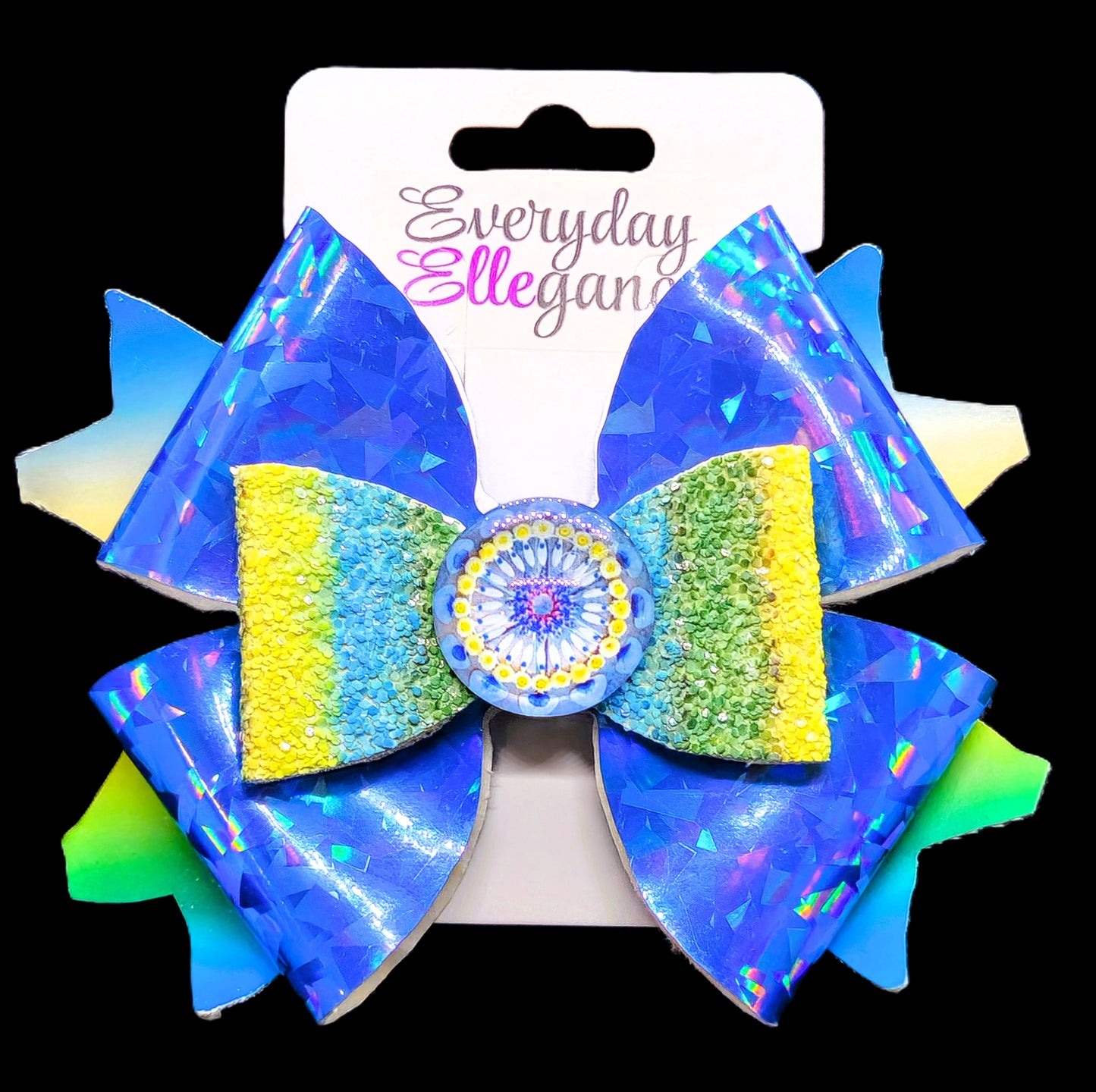 Holographic Pinwheel Bow with a Glass Cabochon Accent