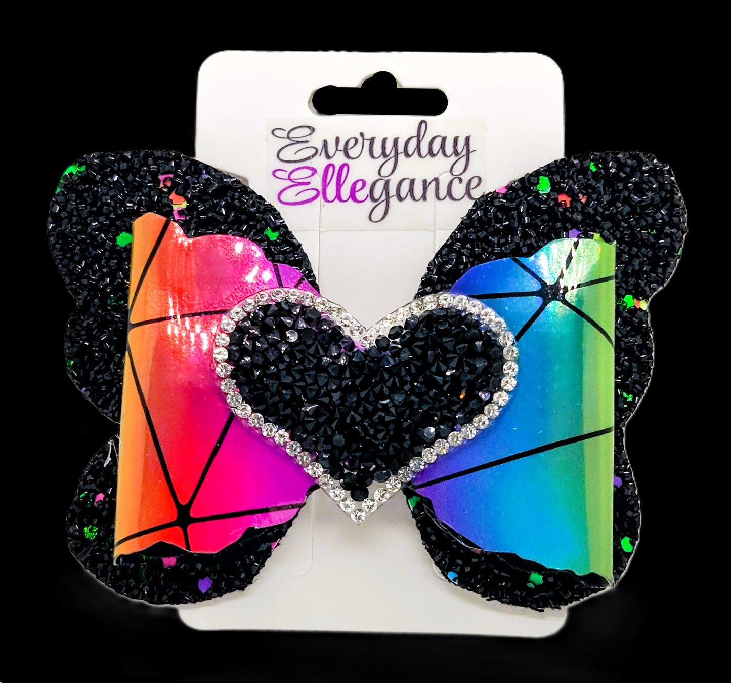 Holographic Glitter Butterfly Bow with a Heart Accent