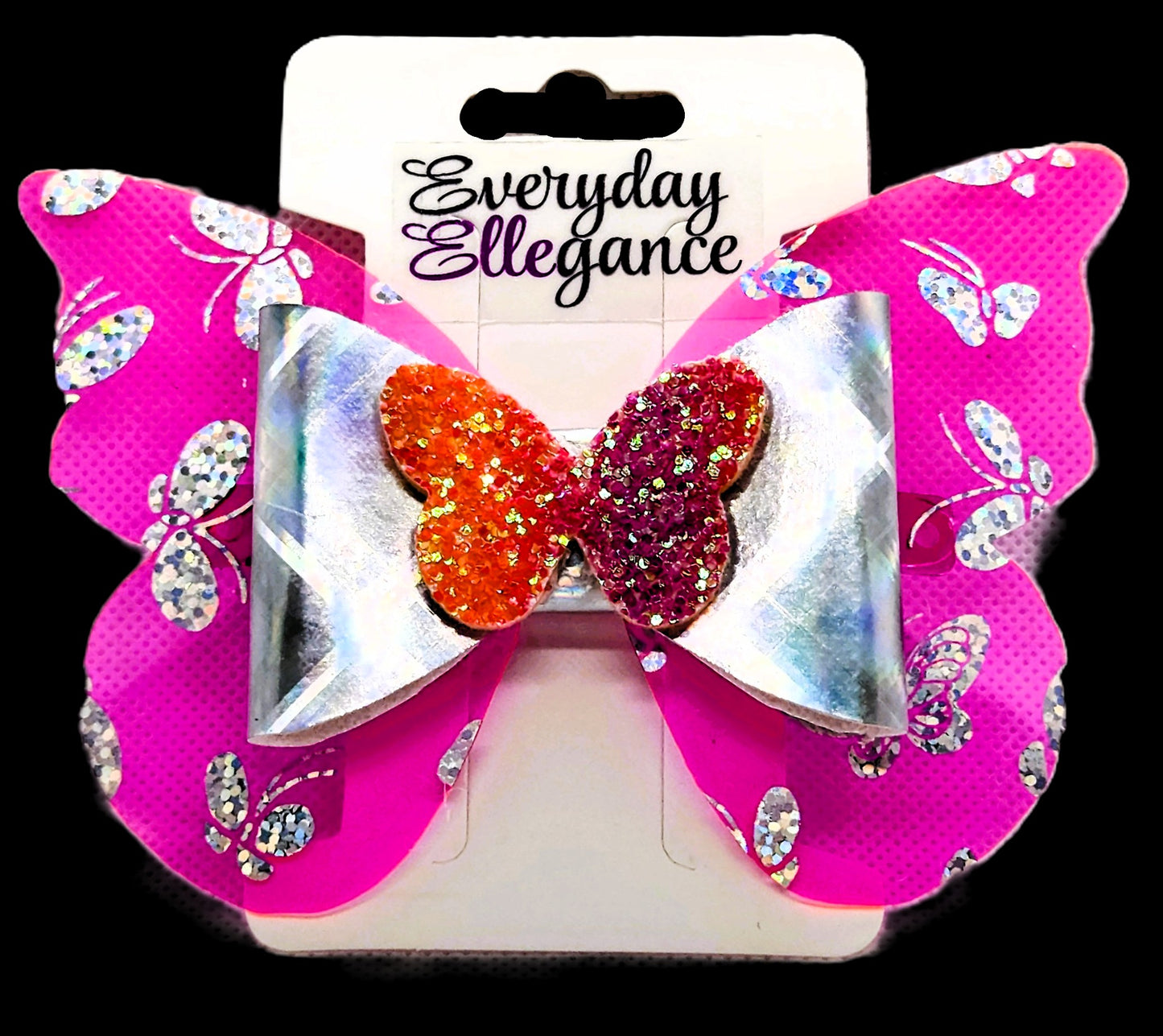 Holographic Butterfly Bow with a Glitter Butterfly Accent