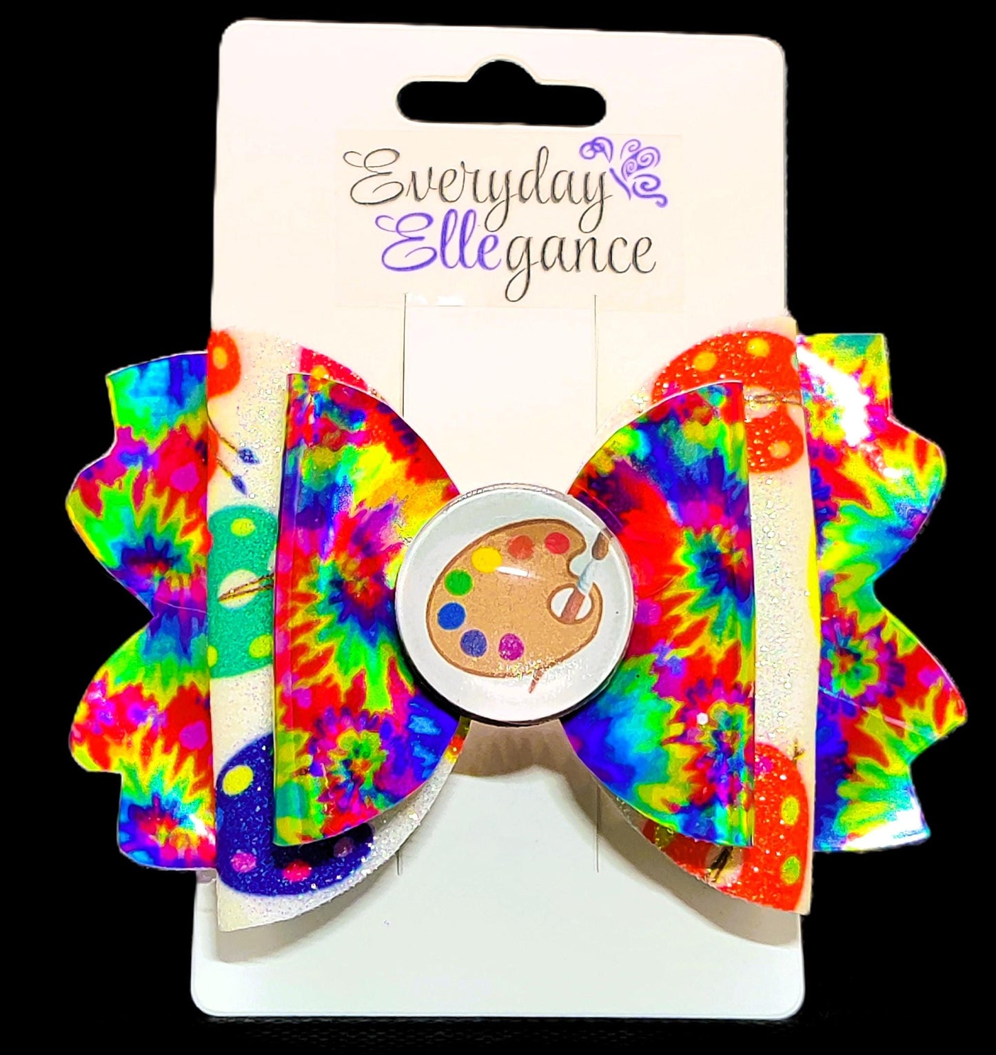Metallic Tie Dye Painters Bow with a Paint Palette Cabochon Accent
