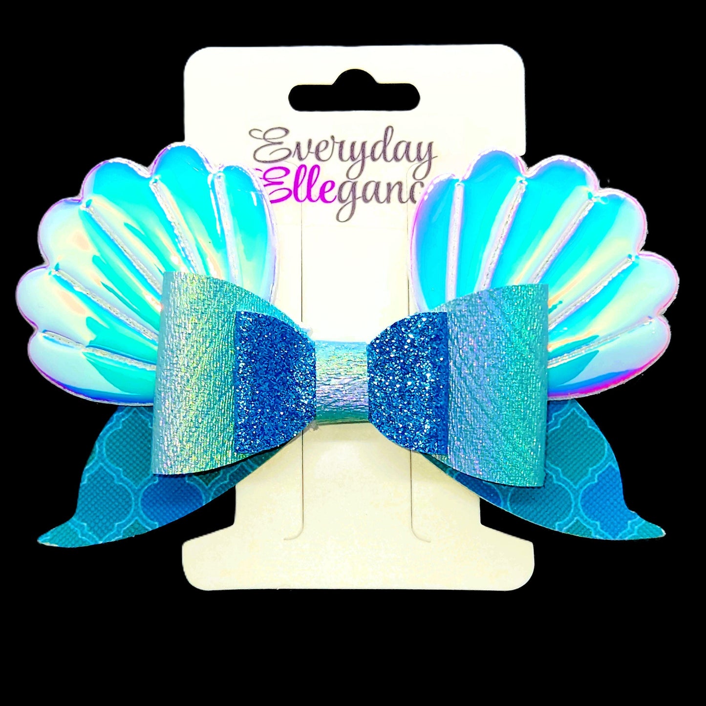 Glitter Sea Shell Bow with Holographic Shell Accents