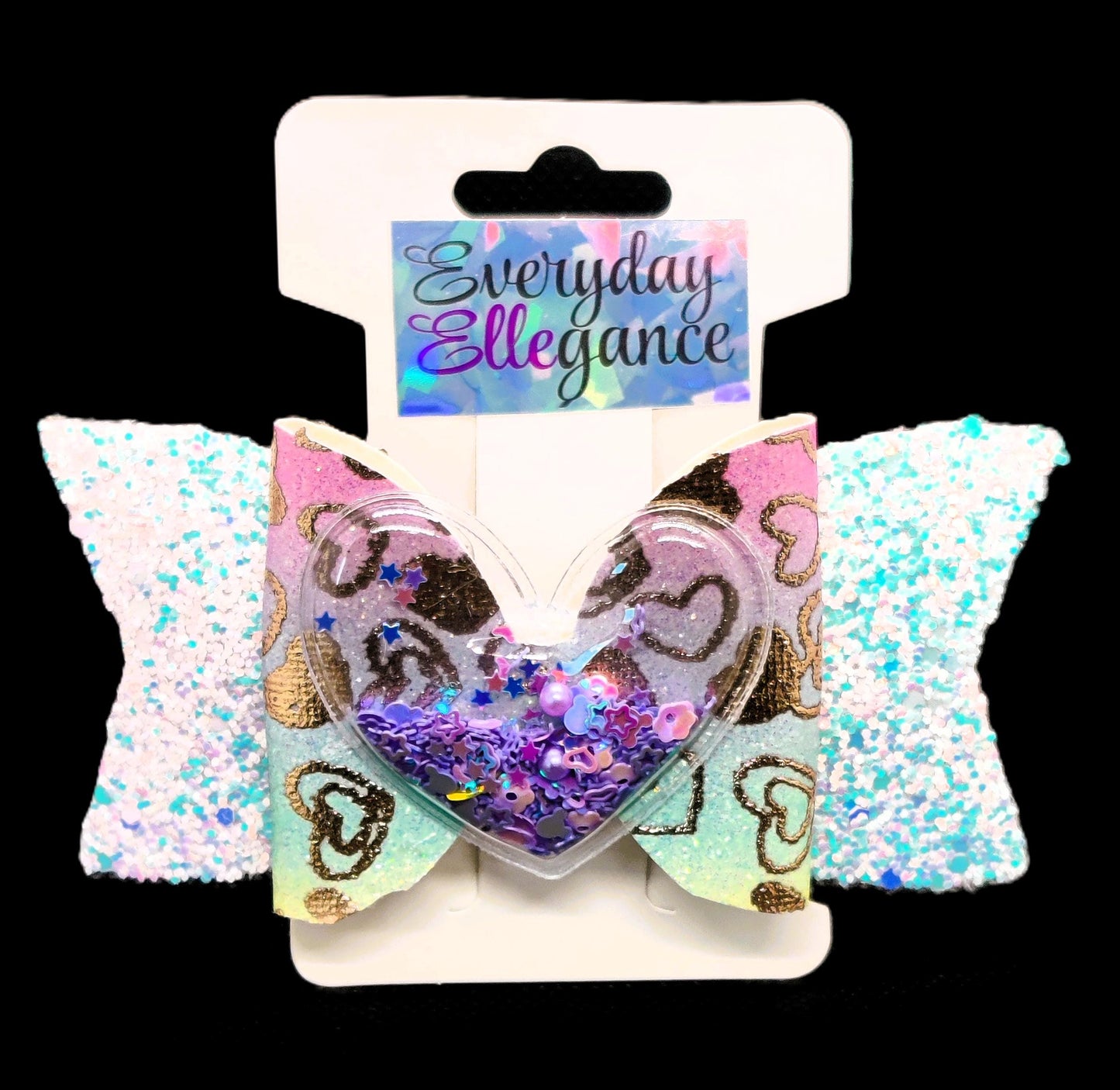 Metallic Heart Glitter Bow with Heart Shaker Accent
