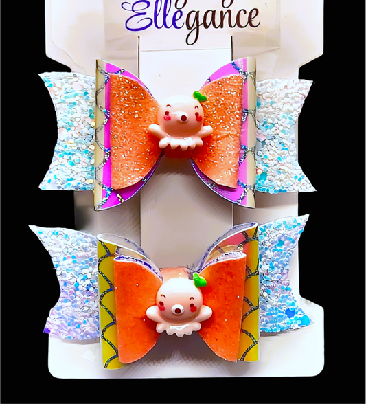 Holographic Fish Scale Glitter Bow Set with Octopus Accents