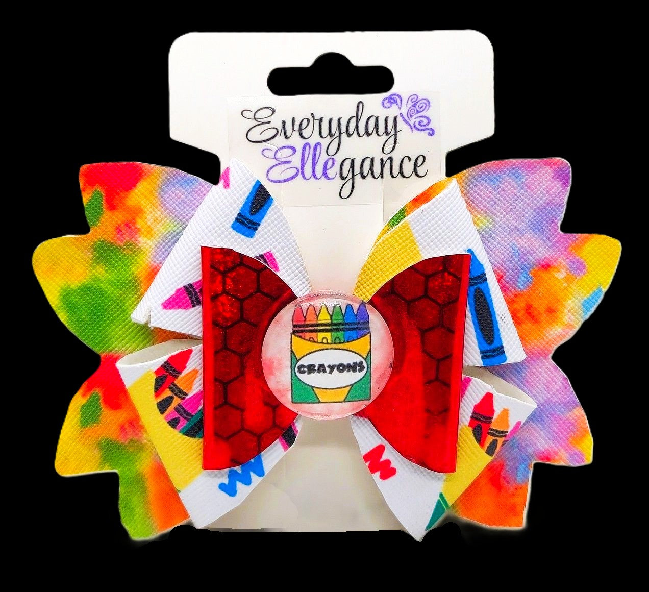Crayon Box Glitter Pinwheel Bow with a Crayon Box Cabochon Accent