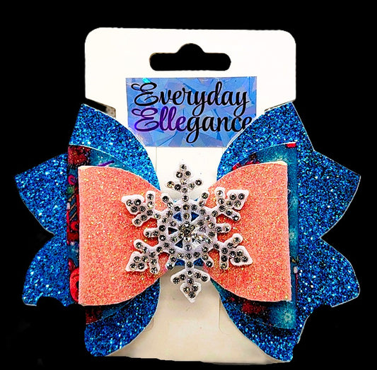 Winter Glitter Bow with a Rhinestone Snowflake Accent