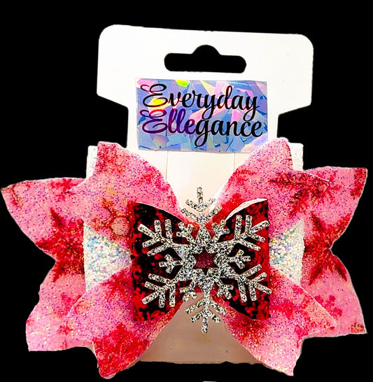 Winter Snowflake Glitter Bow with a Rhinestone Snowflake Accent