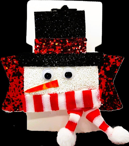 Winter Glitter Red Snowman Bow with Googly Eyes and a Scarf