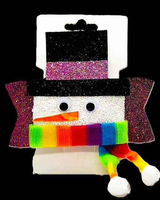 Winter Glitter Pink Snowman Bow with Googly Eyes and a Scarf