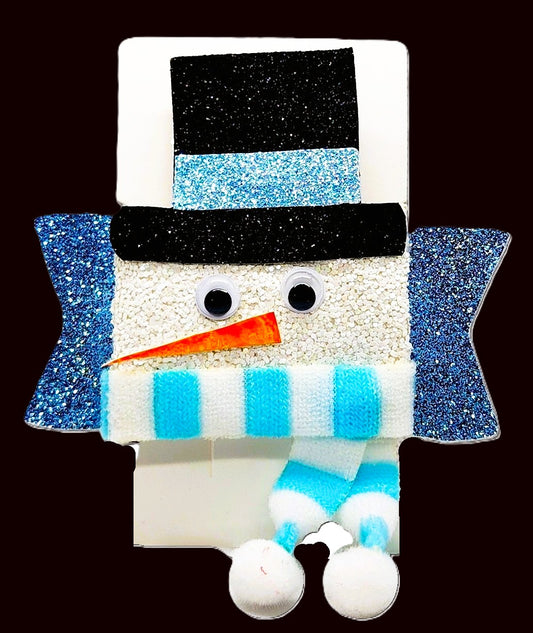 Winter Glitter Blue Snowman Bow with Googly Eyes and Scarf