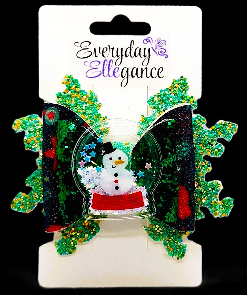Winter Glitter Snowflake Bow with a Snow Globe Shaker Accent