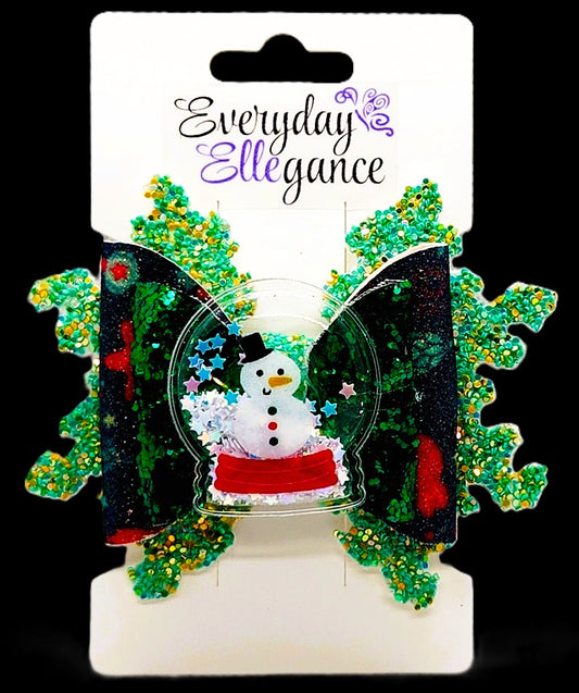 Winter Glitter Snowflake Bow with a Snow Globe Shaker Accent