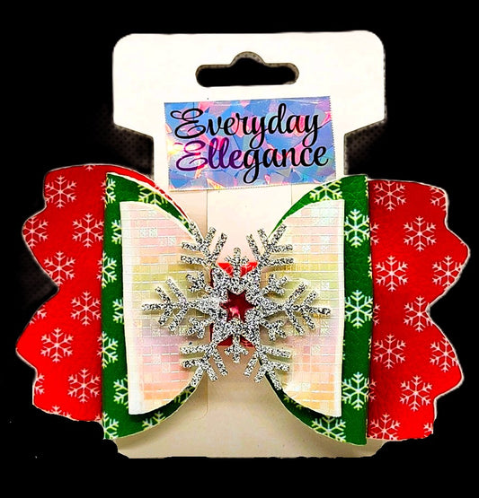 Glitter Snowflake Bow with a Rhinestone Snowflake Accent