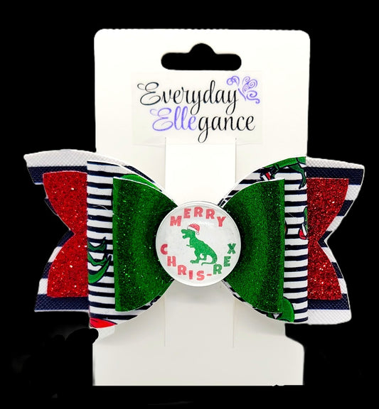 Dinosaur Glitter bow with a Dinosaur Cabochon Accent