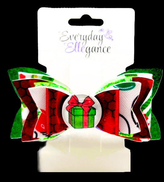 Holographic Glitter Christmas Bow with a Gift Cabochon Accent