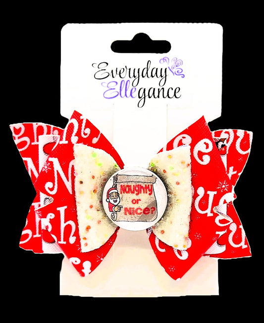 Christmas Naughty or Nice Glitter Pinwheel Bow with Santas List Cabochon Accent