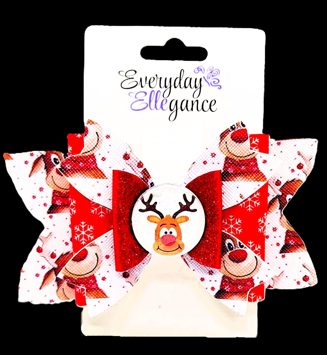 Christmas Rudolph Glitter Bow with Rudolph Cabochon Accent