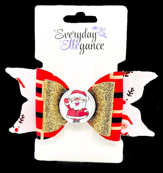 Santa Glitter Bow with a Santa Cabochon Accent
