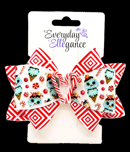 Candy Cane and Ice Cream Cone Bow with a Candy Cane Heart Accent