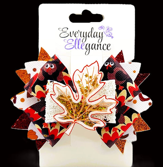 Thanksgiving Turkey Glitter Pinwheel Bow with a  Leaf Shaker Accent
