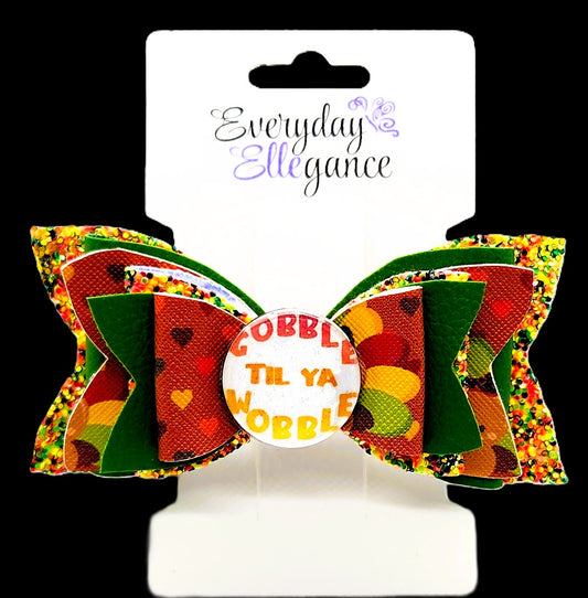 Thanksgiving Glitter Turkey Bow with a Cabochon Accent