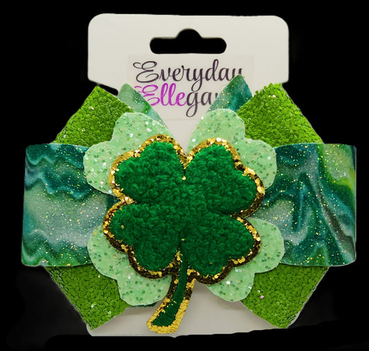 St. Patrick's Day Marbled Glitter Pinwheel Bow with Shamrock Accent