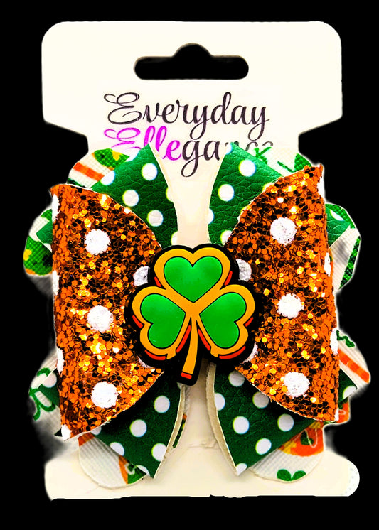 St. Patrick's Day Glitter Polka Dot Bow with Shamrock Accent