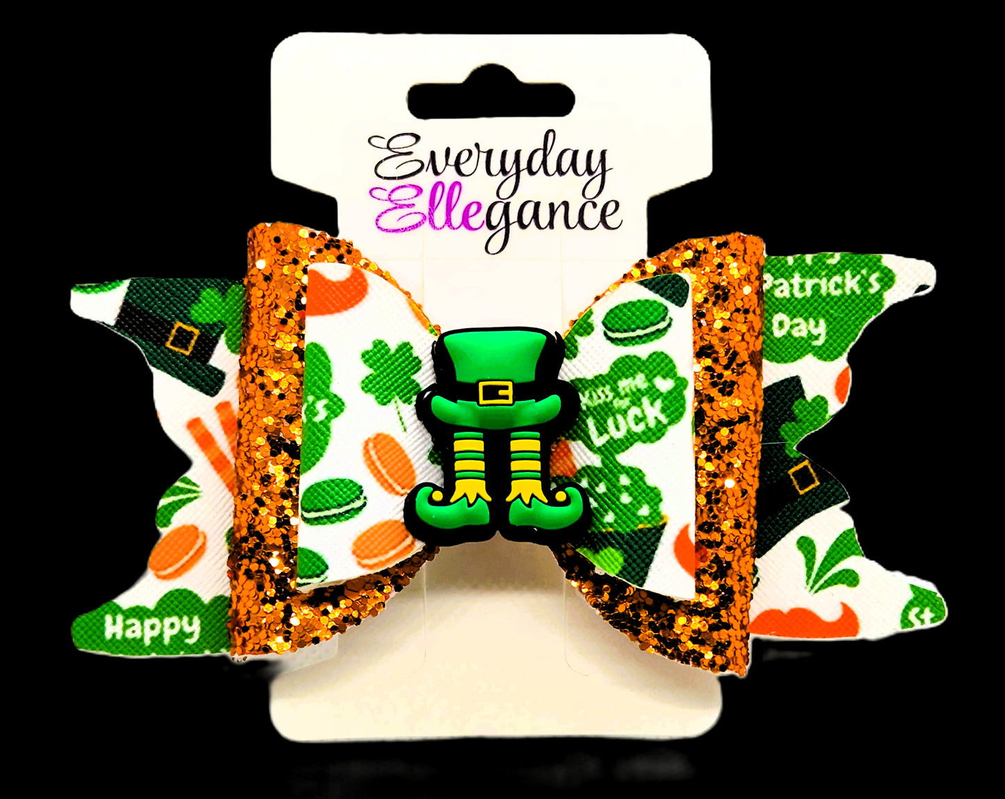 St. Patrick's Day Glitter Bow with Leprechaun Hat and Shoe Accent