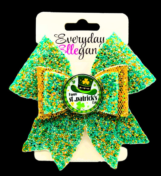 St. Patrick's Day Glitter Bow with a Glass Cabochon Accent