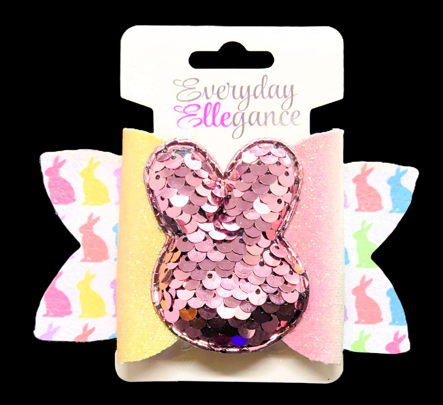 Easter Bunny Print Glitter Bow with a Sequined Bunny Accent
