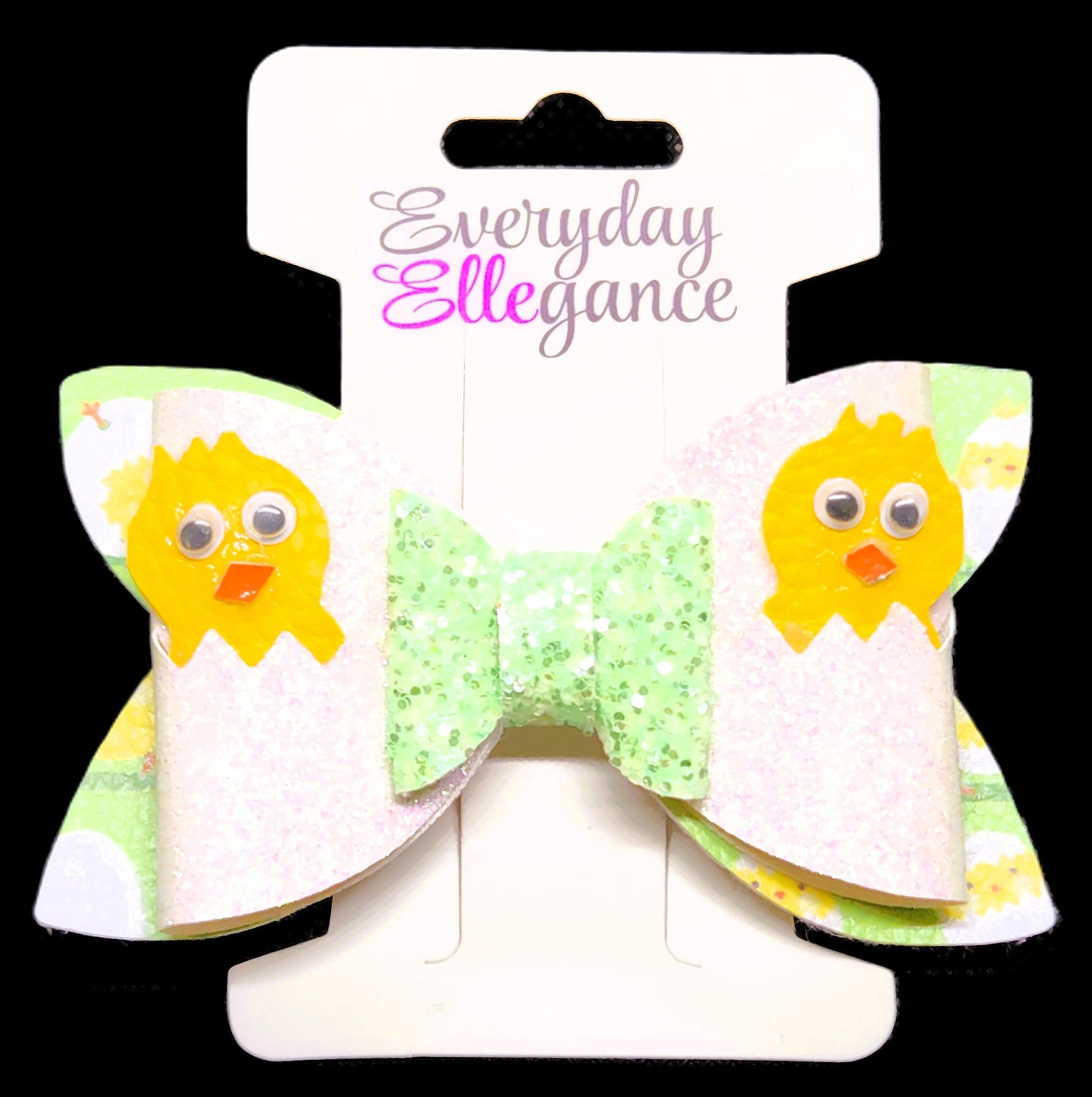 Easter Where My Chicks at Glitter Bow with Googly Eyes