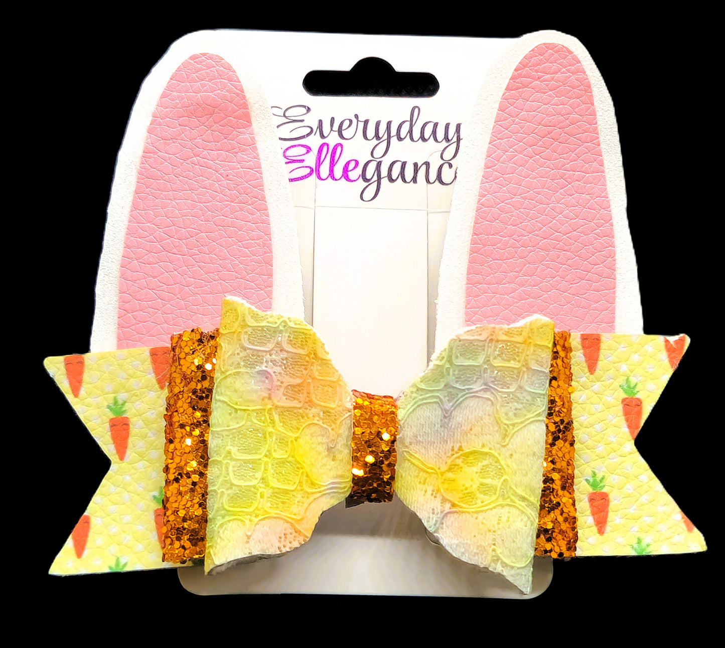 Bunny Ears and Glitter Carrot Print Bow