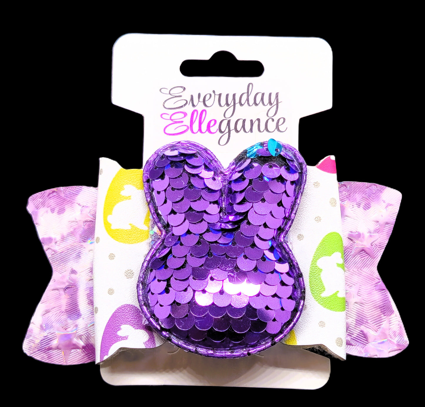 Easter Bunny Print Marbled Bow with a Sequined Bunny Accent
