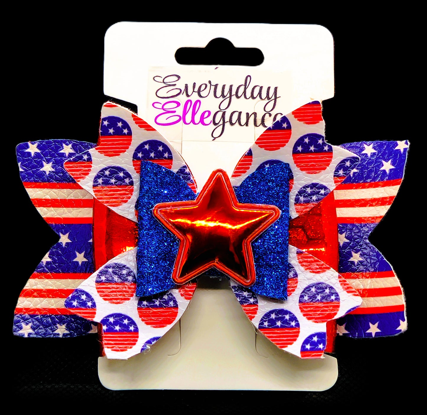 American Flag Glitter Bow with Metallic Star Accent
