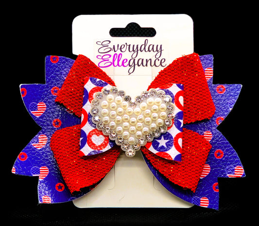 Pinwheel Glitter Bow with a Pearl and Rhinestone Heart Accent