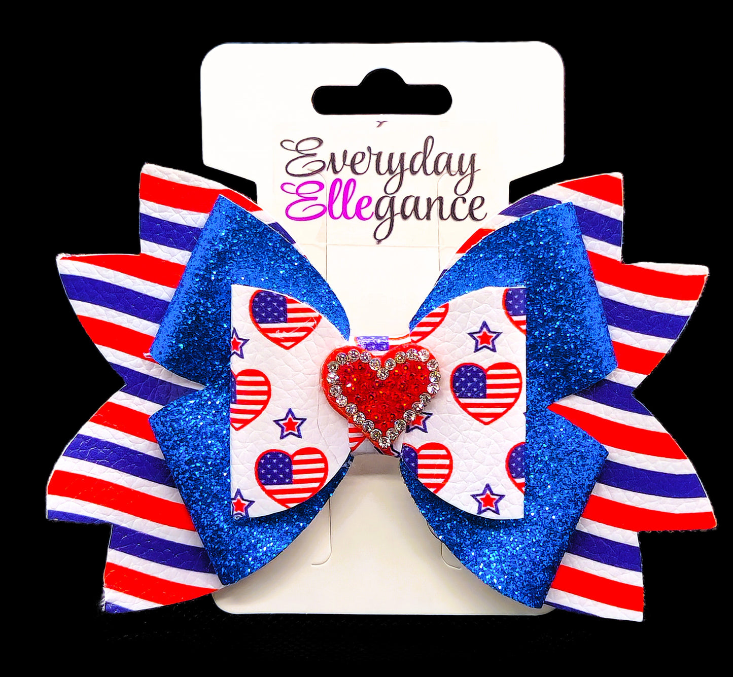 Glitter Pinwheel Bow with a Rhinestone Heart Accent