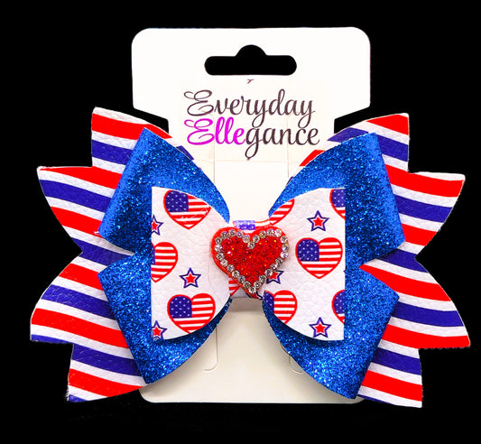Glitter Pinwheel Bow with a Rhinestone Heart Accent