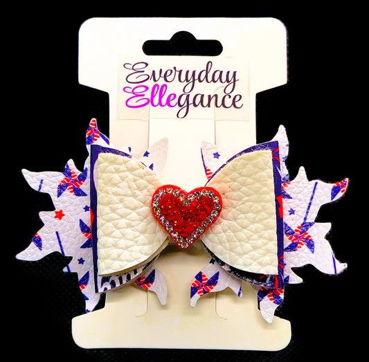 Starburst Bow with a Rhinestone Heart Accent