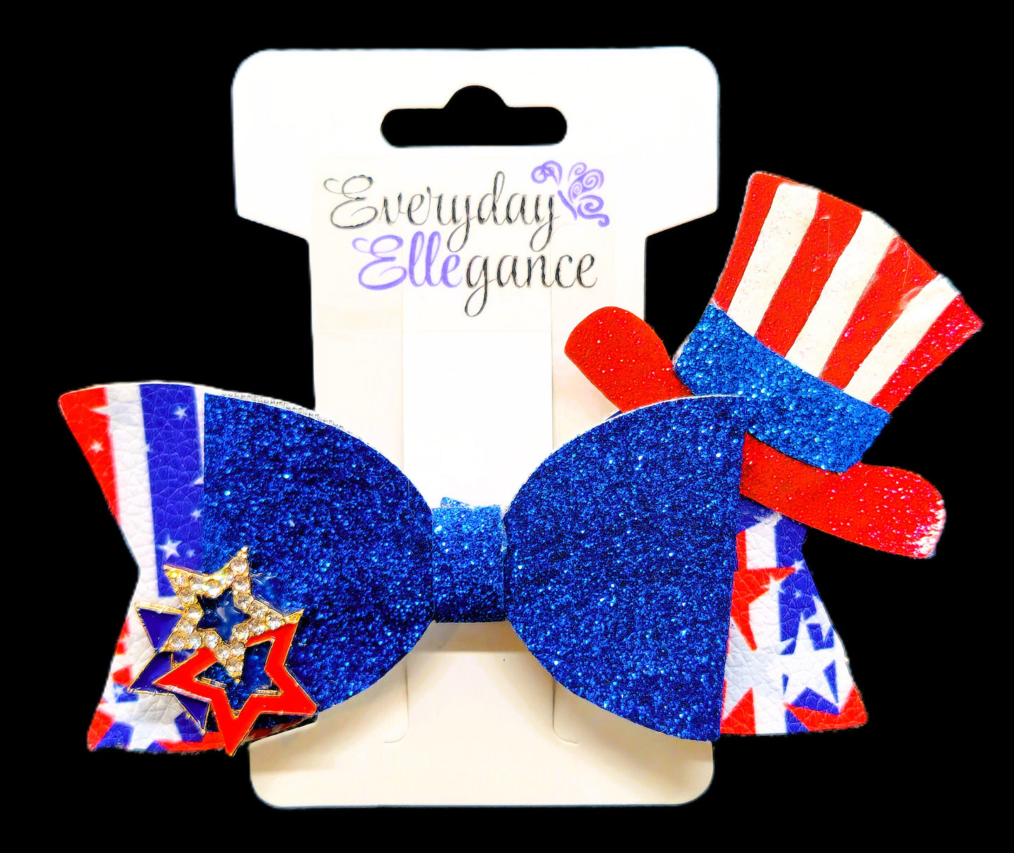 Uncle Sam's Stars and Stripes Glitter Bow with a Triple Star Accent
