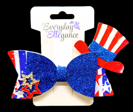 Uncle Sam's Stars and Stripes Glitter Bow with a Triple Star Accent