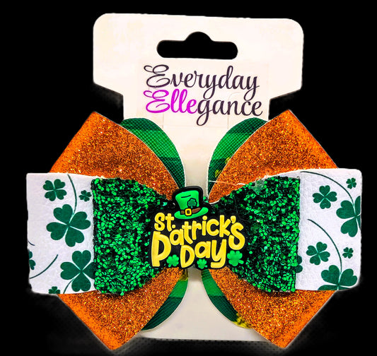 St. Patrick's Day Glitter and Clover Pinwheel Bow with a St. Patty's Day Accent